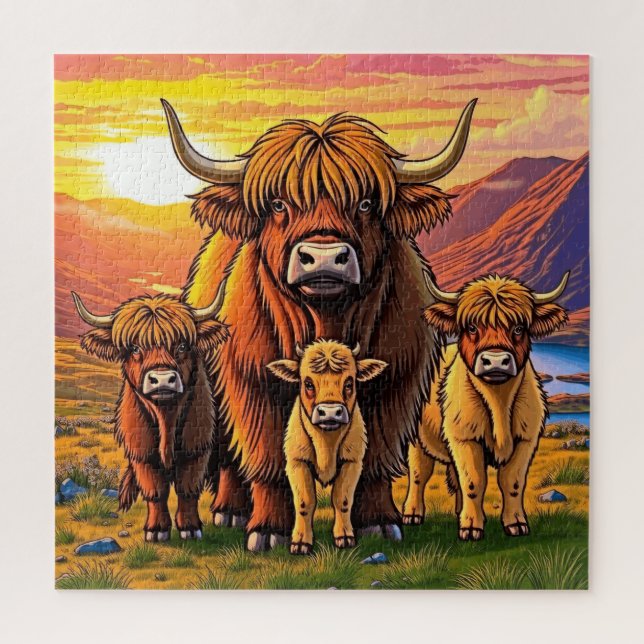 Puzzle Una adorable familia de vacas Highland. (Vertical)
