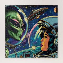 Puzzle Una astronauta se encuentra con un extranjero extr