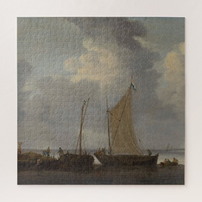 Puzzle Una calma con los pescadores descargando su captur (Vertical)