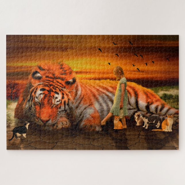 Puzzle Una chica y sus mascotas (Horizontal)
