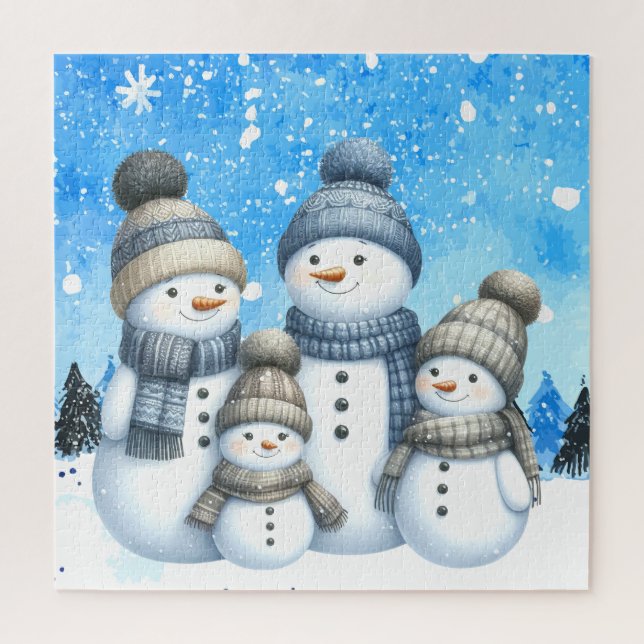 Puzzle Una familia de muñecos de nieve en la nieve (Vertical)