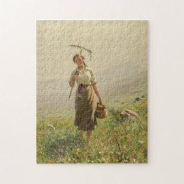 Puzzle Una joven en el prado por Hans Dahl