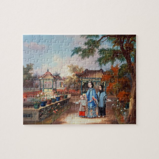 Puzzle Una madre con sus niños en un jardín chino, C. (Horizontal)