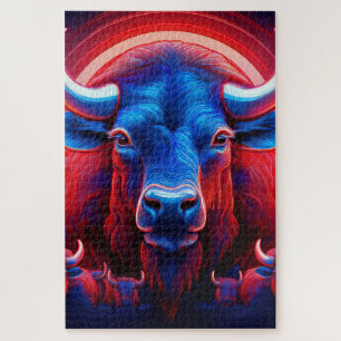 Puzzle Una Manada De Búfalo Rojo Blanco Y Azul