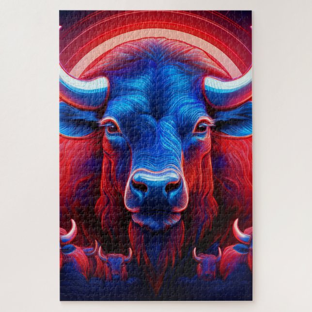 Puzzle Una Manada De Búfalo Rojo Blanco Y Azul (Vertical)