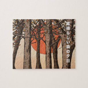 Puzzle Una maravillosa puesta de sol en el bosque