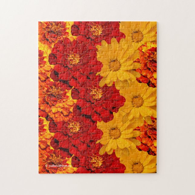 Puzzle Una Medley de Marigoldes de Amarillo Rojo y Naranj (Vertical)