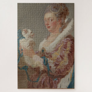 Puzzle Una mujer aristocrática divertida con un perro peq