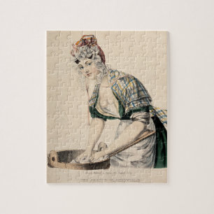 Puzzle Una mujer está lavando ropa en un lavabo