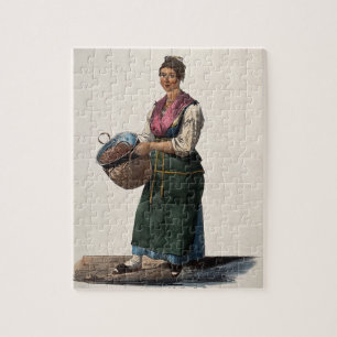 Puzzle Una mujer tiene un caldero de castañas hervidas en