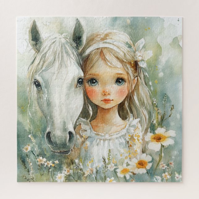 Puzzle Una niña con un caballo (Vertical)