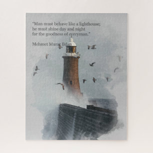 Puzzle Una ola enorme golpea un faro en Escocia