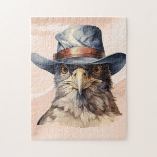 Puzzle Una pichón divertida con un gorra de vaquero, acua