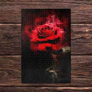 Puzzle Una Rosa Roja Acuarela sobre Fondo Negro