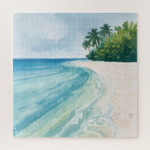 Puzzle Una serena playa tropical en acuarela