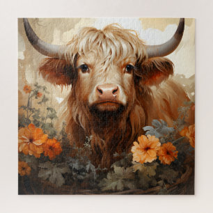 Puzzle Una serie floral de vacas de las Highlands Diseño 