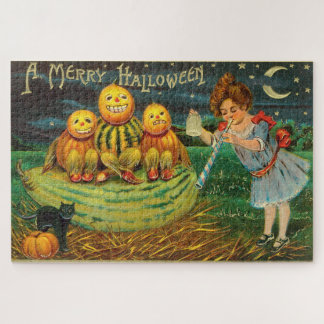 Puzzle Una tarjeta vintage caprichosa y alegre de Hallowe