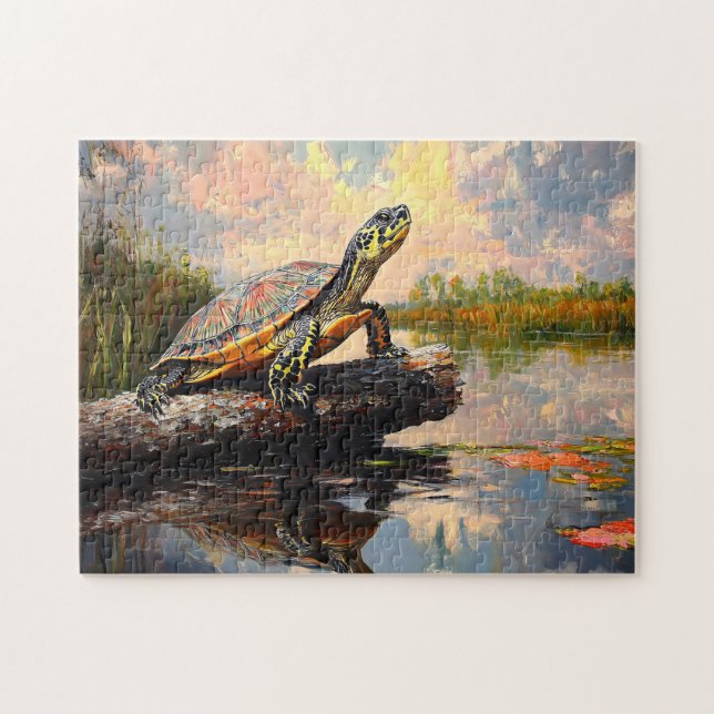 Puzzle Una tortuga dulce en una pintura de Log Everglades (Horizontal)