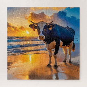 Puzzle Una vaca en una playa de niños soleados
