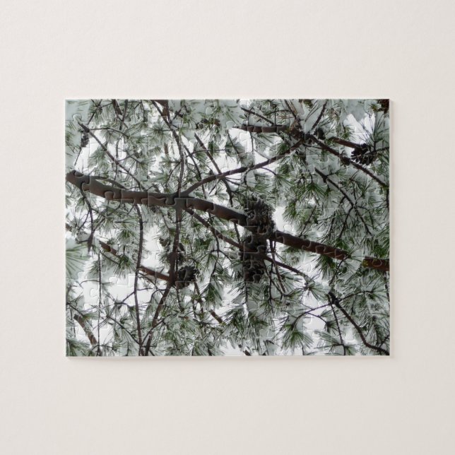 Puzzle Underneath the Snow Covered Pine Tree Winter Photo (Horizontal)