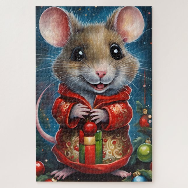 Puzzle Une jolie souris fêtant noël (Vertical)