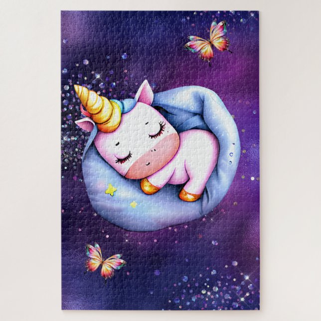 Puzzle Unicorn slumber party pink purple glitter stars  (Vertical)