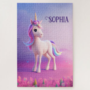 Puzzle Unicornio blanco lindo con forma rosa y azul