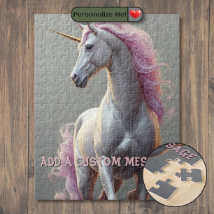 Puzzle Unicornio Blanco Personalizado con Crin Rosa