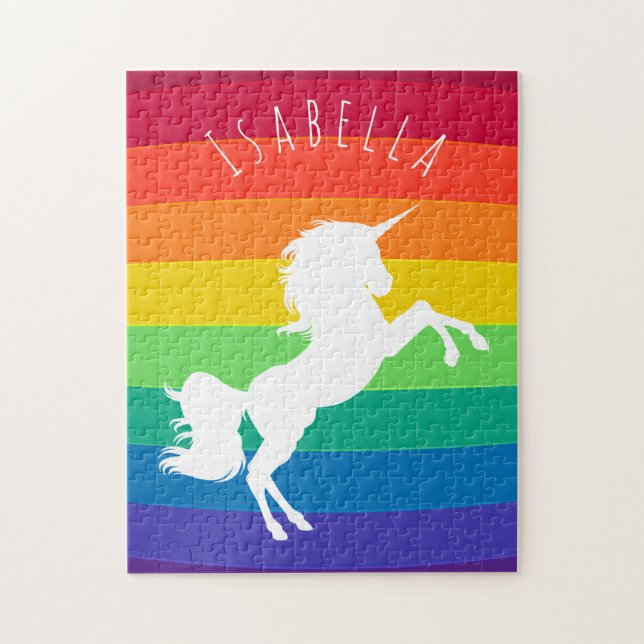 Puzzle Unicornio Blanco Personalizado con Patrón de Arcoí (Vertical)