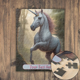 Puzzle Unicornio blanco personalizado en bosque