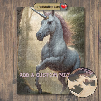 Puzzle Unicornio blanco personalizado en el bosque
