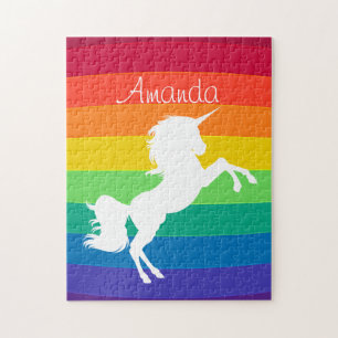 Puzzle Unicornio Blanco Personalizado Patrón de Arcoíris