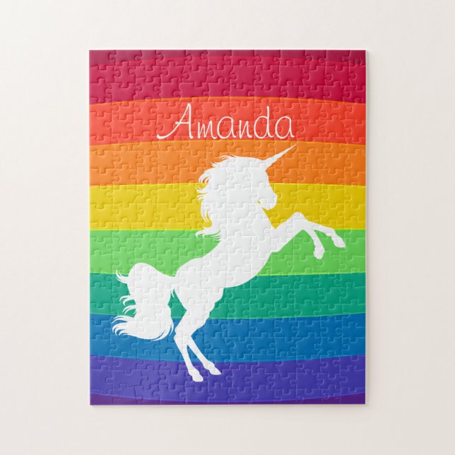 Puzzle Unicornio Blanco Personalizado Patrón de Arcoíris (Vertical)