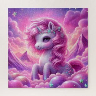Puzzle Unicornio brillante mágico morado y purpurina rosa