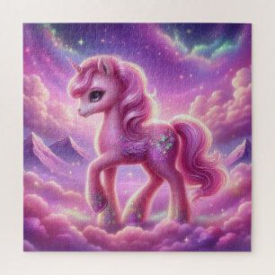 Puzzle Unicornio brillante mágico morado y purpurina rosa