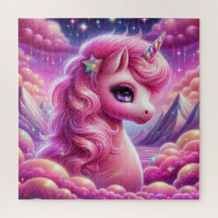 Puzzle Unicornio brillante púrpura y rosa purpurina