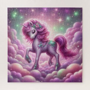 Puzzle Unicornio brillante púrpura y rosa purpurina