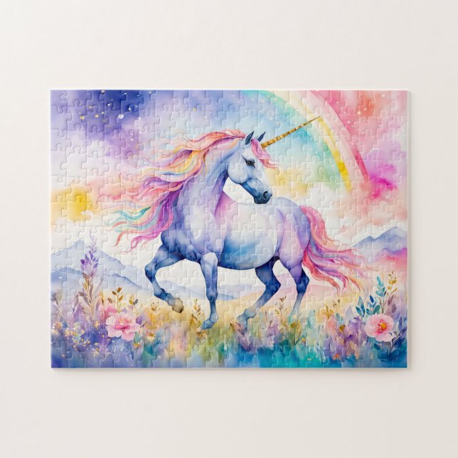 Puzzle Unicornio caminando bajo un arcoiris deslumbrante (Horizontal)