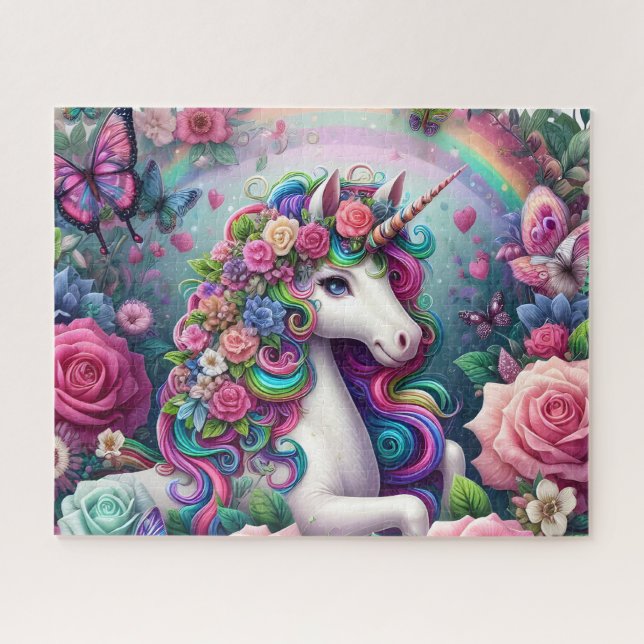 Puzzle Unicornio de Arcoíris Floral (Horizontal)