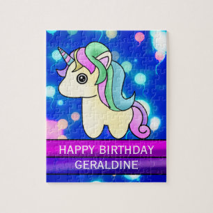 Puzzle Unicornio de cumpleaños con globos brillantes