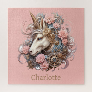 Puzzle Unicornio de oro azul rosa con nombre personalizad