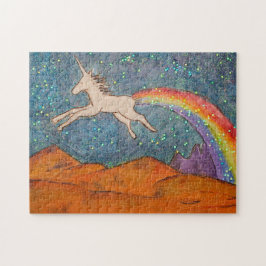 Puzzle Unicornio despidiendo un arcoiris en el cielo