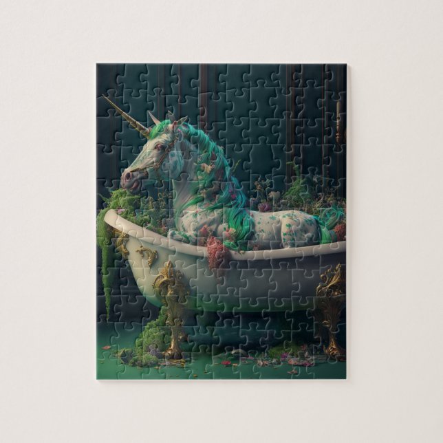 Puzzle Unicornio en el baño lleno de plantas (Vertical)