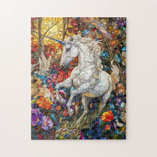 Puzzle Unicornio en jardín de flores (Vertical)