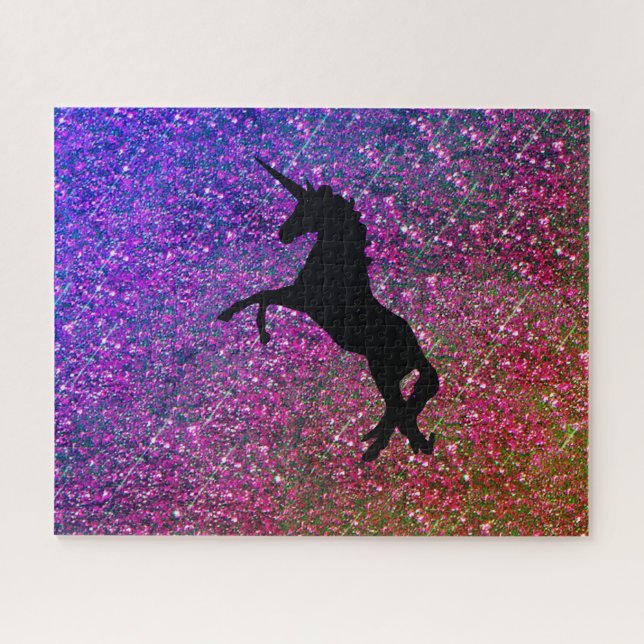Puzzle unicornio en purpurina rosa (Horizontal)