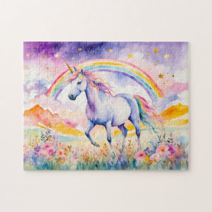 Puzzle Unicornio Encantado Bajo un Cielo de Arcoíris Bril