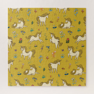 Puzzle Unicornio Forestal: Patrón Floral Vintage