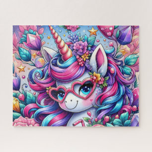 Puzzle Unicornio Lindo Con Gafas De Corazón