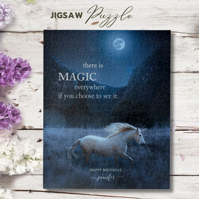 Puzzle Unicornio mágico personalizado (Personalized Magical Moonlight Unicorn Jigsaw Puzzle)