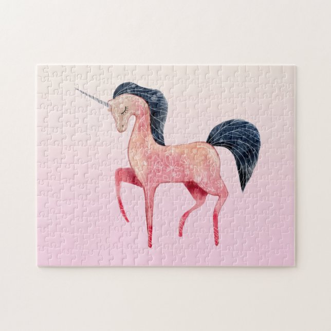 Puzzle Unicornio nórdico rosa con mango negro (Horizontal)